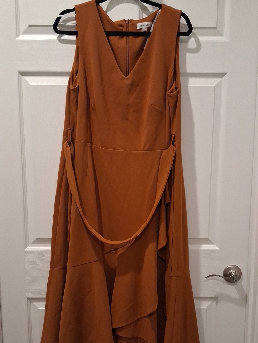 Calvin Klein Rust-Orange Asymmetrical Maxi Dress